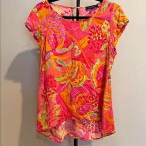 Rachel Pink and Orange Floral Short Sleeve Top